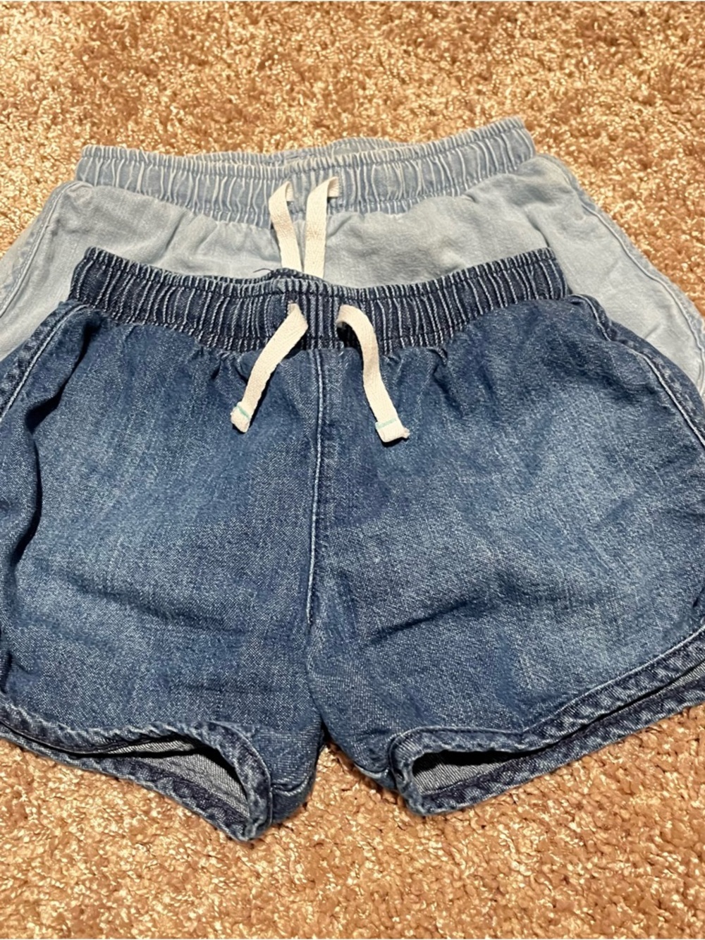 Girls Denim Drawstring Shorts - Dark and Light Wash Set